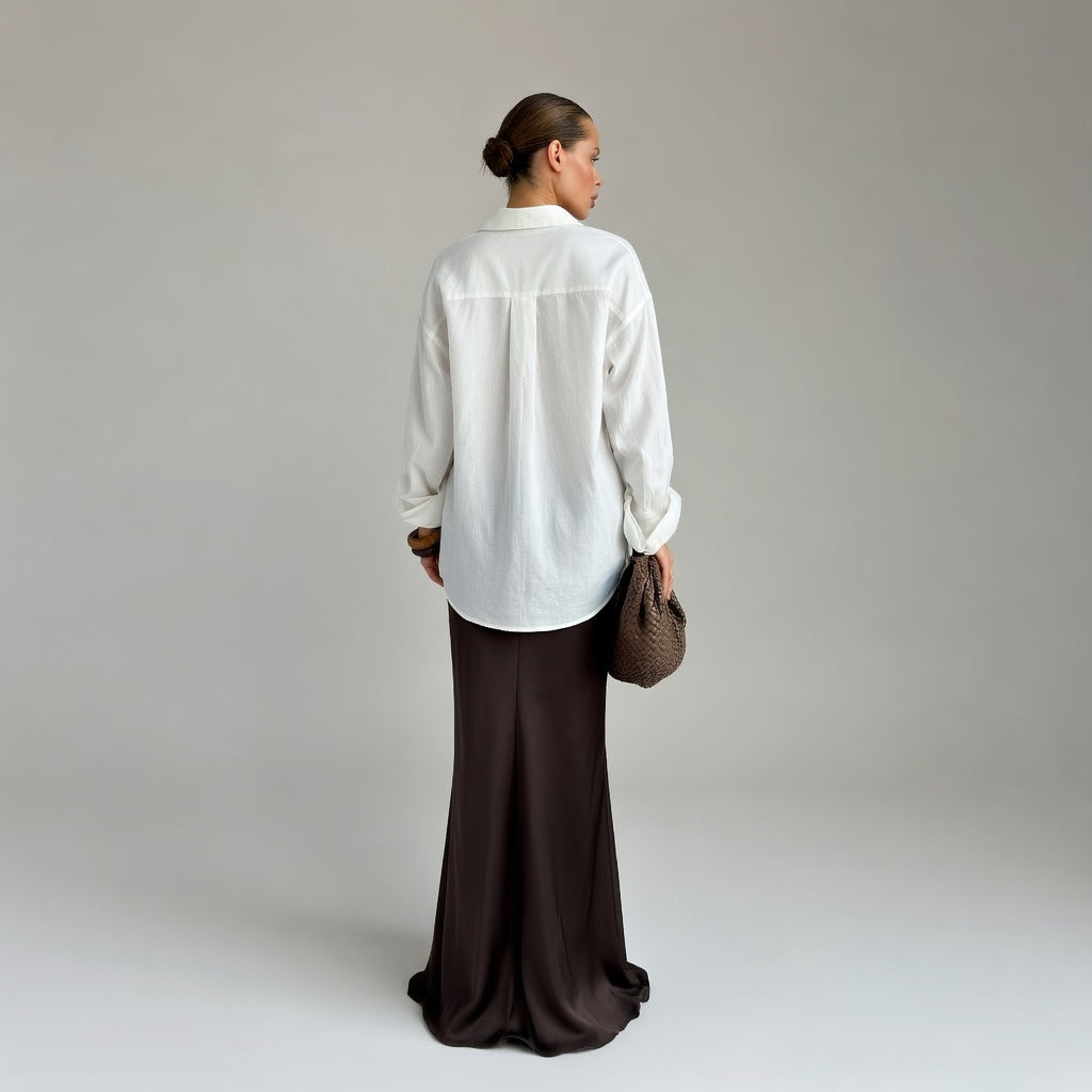 Verano Muse™ Brown Retro Style Thick Matte Satin High Waist Skirt