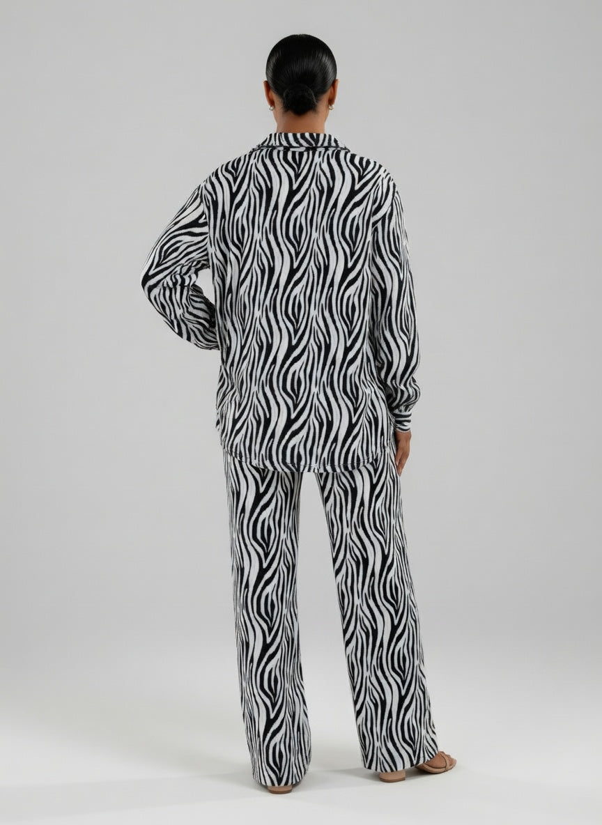 Camisa Verano Muse™ de manga larga plisada con estampado de cebra y pantalones de pernera ancha