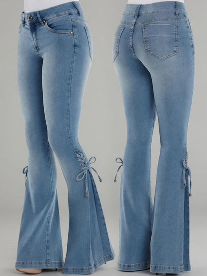 Ladies jeans mid-waisted denim trousers stretch jeans