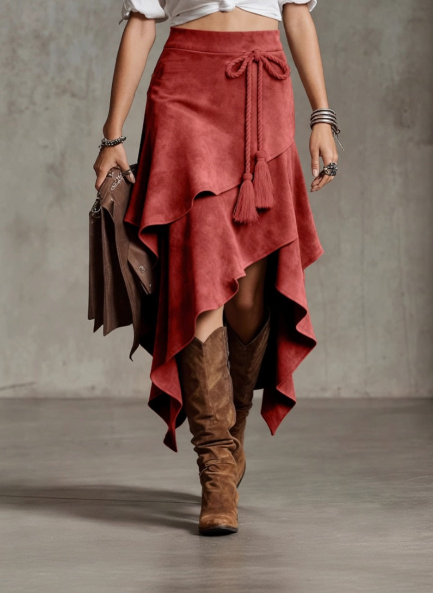 Verano Muse™ Retro Western-style Irregular Design Suede Skirt