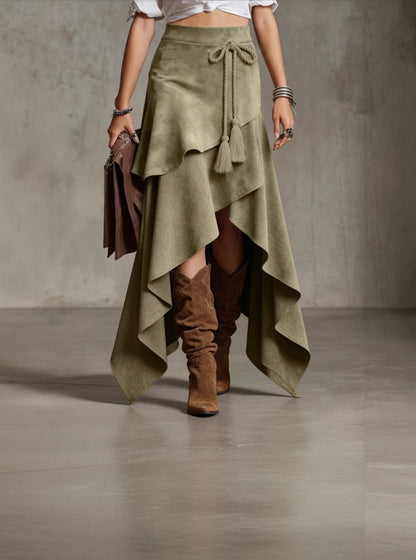 Verano Muse™ Retro Western-style Irregular Design Suede Skirt